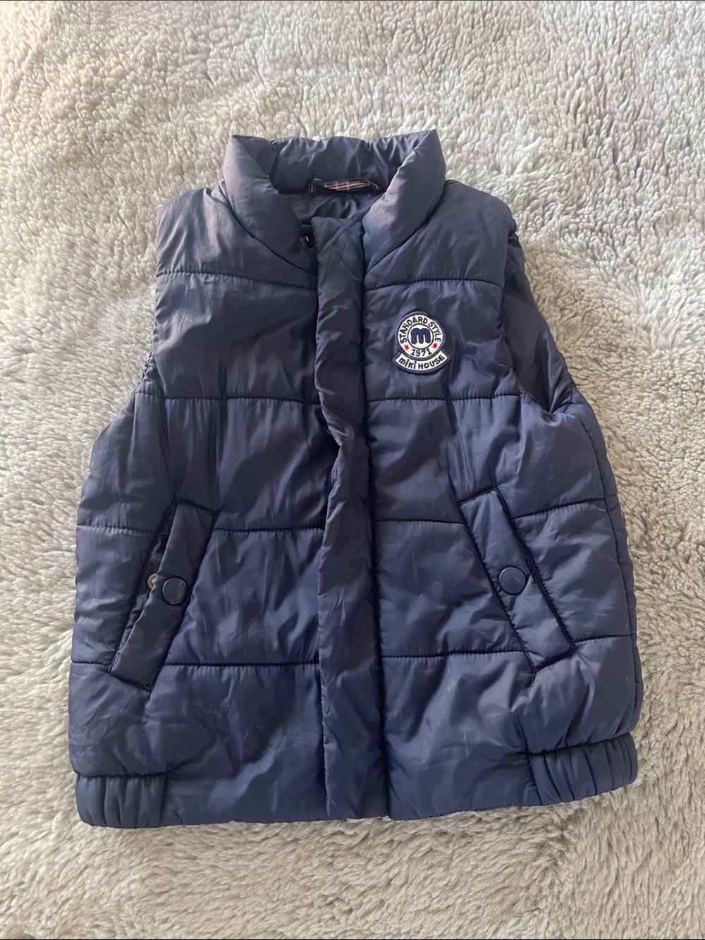 Miki House Kids Navy Blue Quilted Puffer Vest Patch Detail Sz 3T
